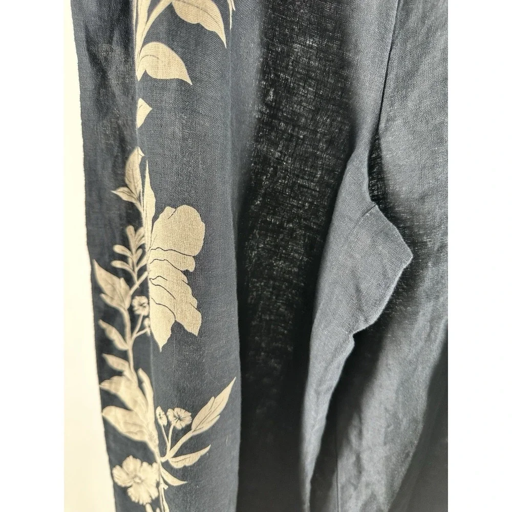 Anthropologie Somerset LINEN WIDE LEG Black Floral Pull-On Pants Cropped Sz M
